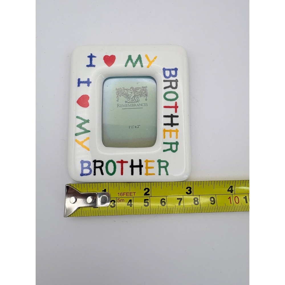 Vtg I Love My Brother Magnetic Picture Frame 3" X 3.5" Ceramic Crayon Lettering - Picture 4 of 5
